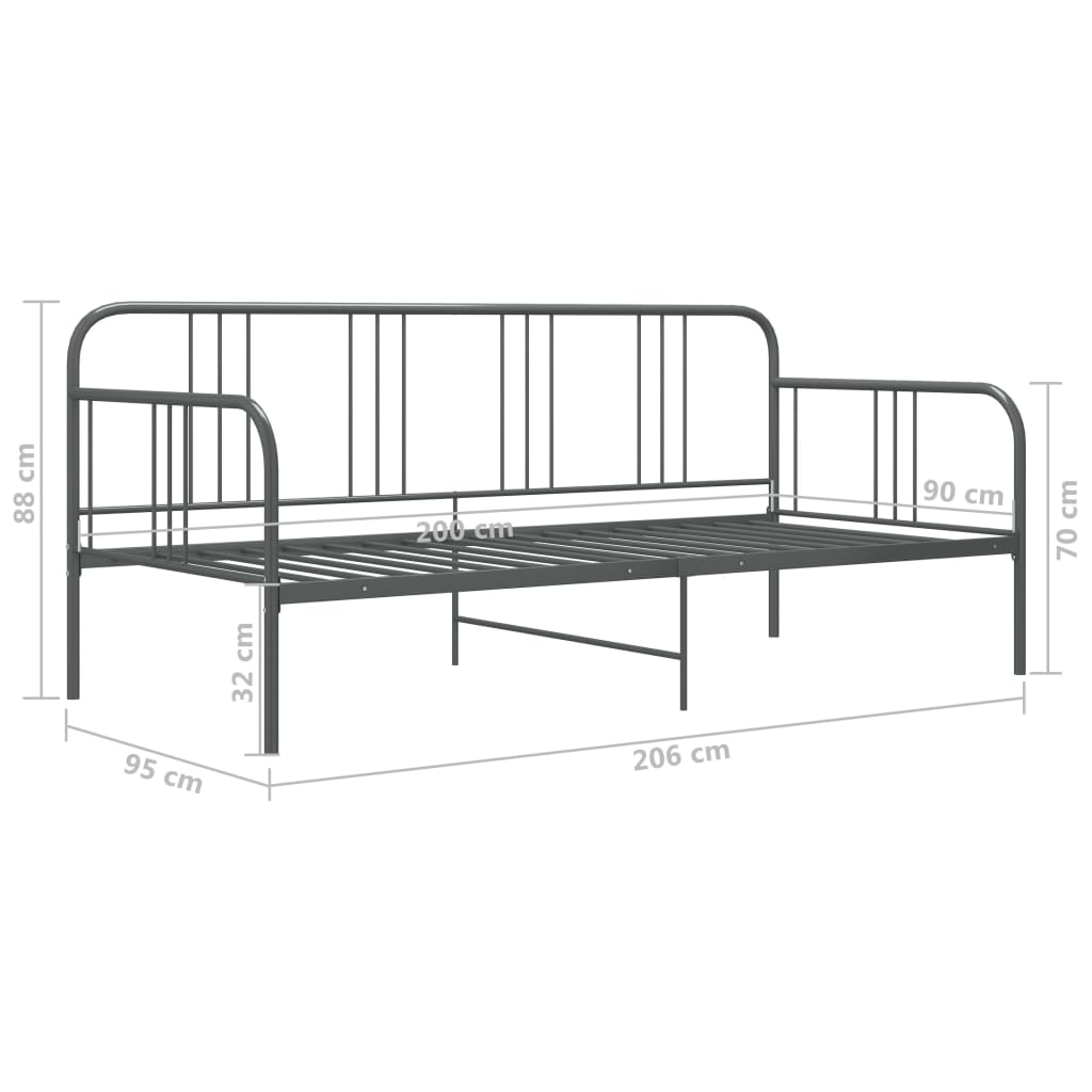 Okvir za krevet na razvlačenje sivi metalni 90 x 200 cm