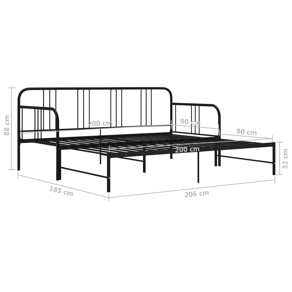 Okvir za krevet na razvlačenje crni metalni 90 x 200 cm