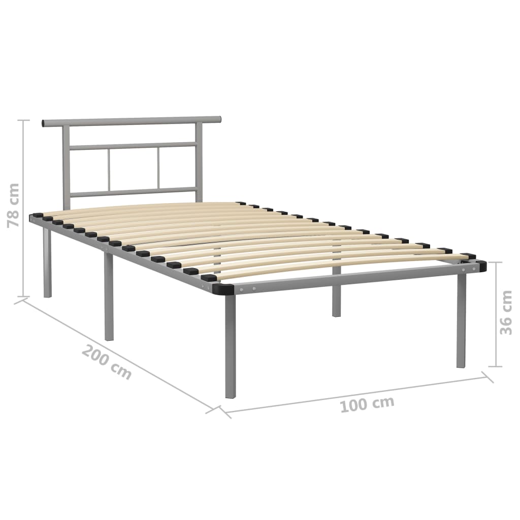 Okvir za krevet sivi metalni 100 x 200 cm