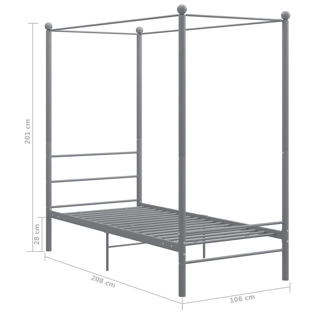 Okvir za krevet s nadstrešnicom sivi metalni 90 x 200 cm