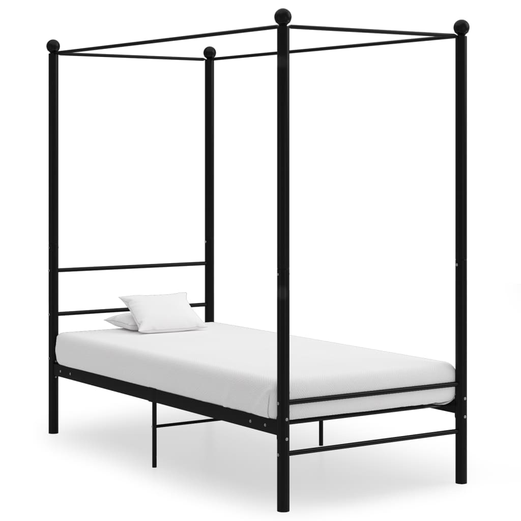 Okvir za krevet s nadstrešnicom crni metalni 100 x 200 cm