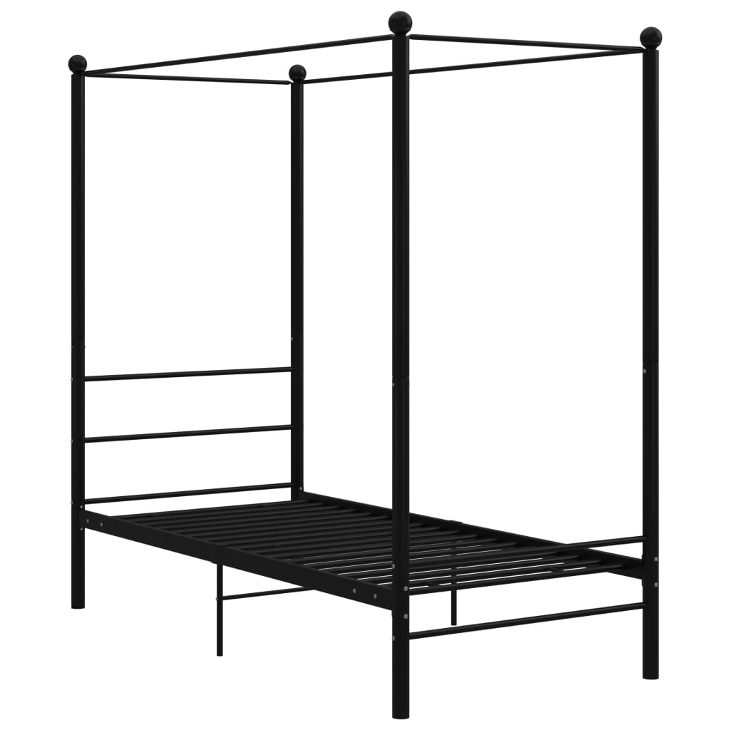 Okvir za krevet s nadstrešnicom crni metalni 100 x 200 cm