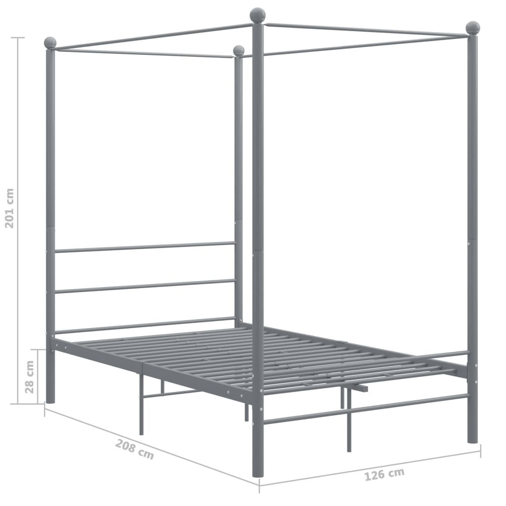 Okvir za krevet s nadstrešnicom sivi metalni 120 x 200 cm