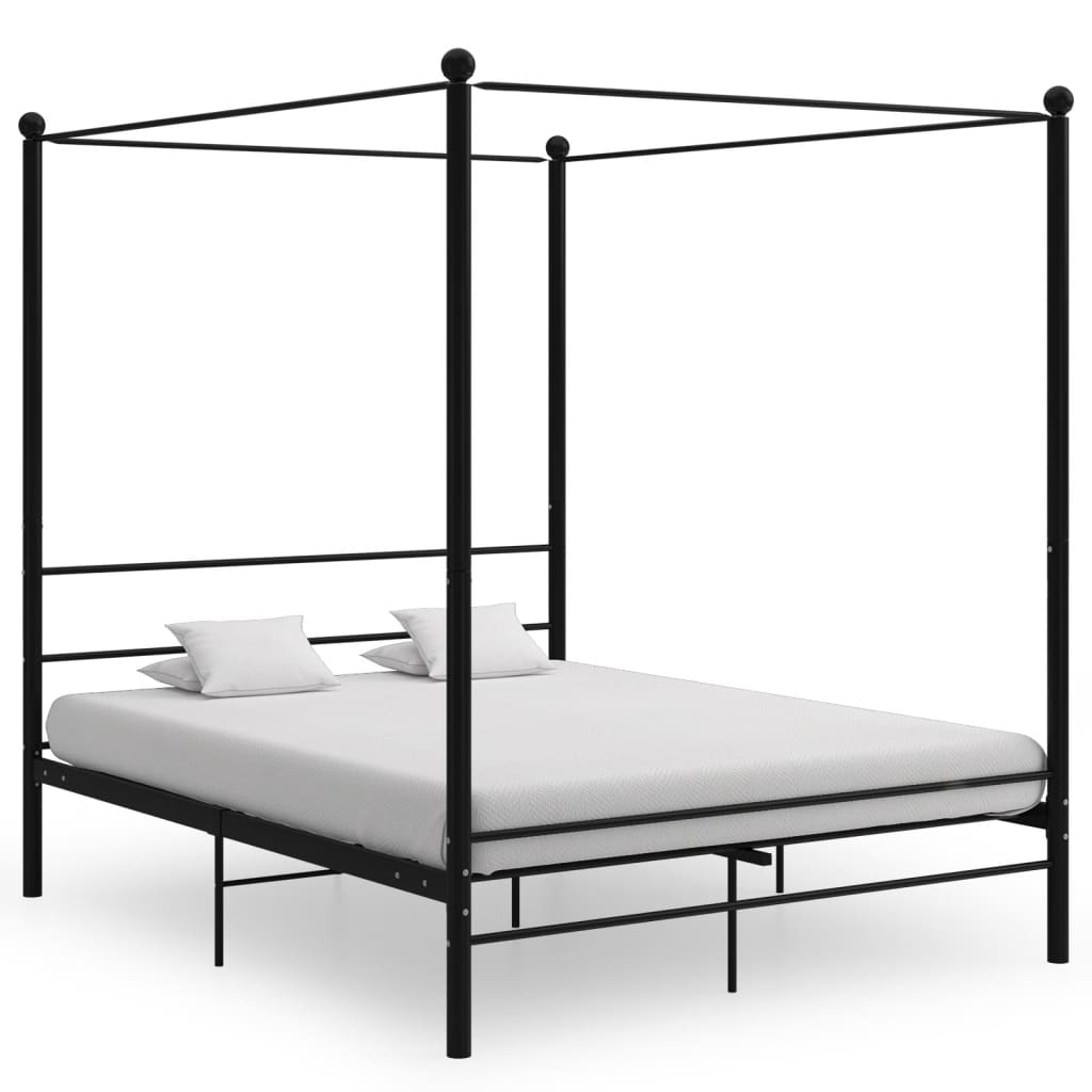 Okvir za krevet s nadstrešnicom crni metalni 160 x 200 cm