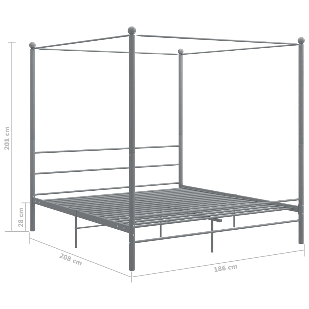 Okvir za krevet s nadstrešnicom sivi metalni 180 x 200 cm