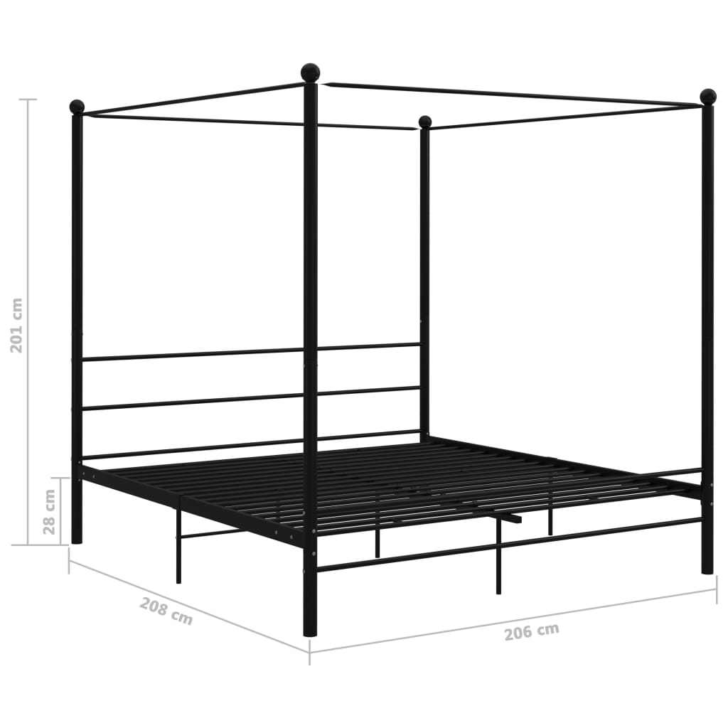 Okvir za krevet s nadstrešnicom crni metalni 200 x 200 cm