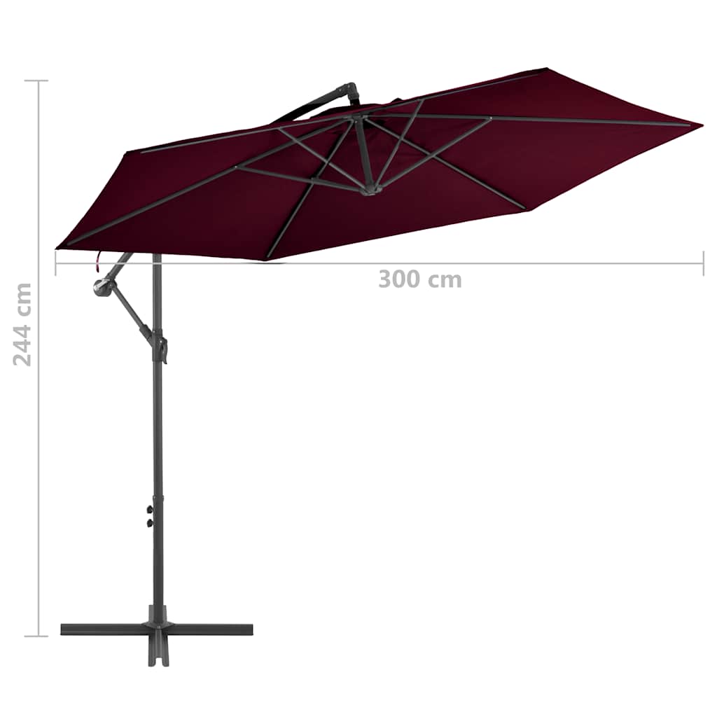 Konzolni vrtni suncobran s aluminijskim stupom 300 cm bordo