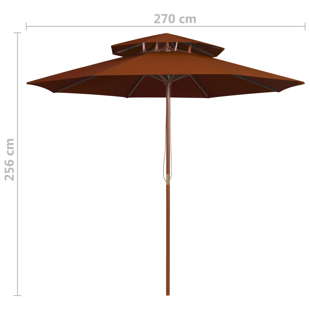 Suncobran s dvije razine i drvenim stupom 270 cm terakota