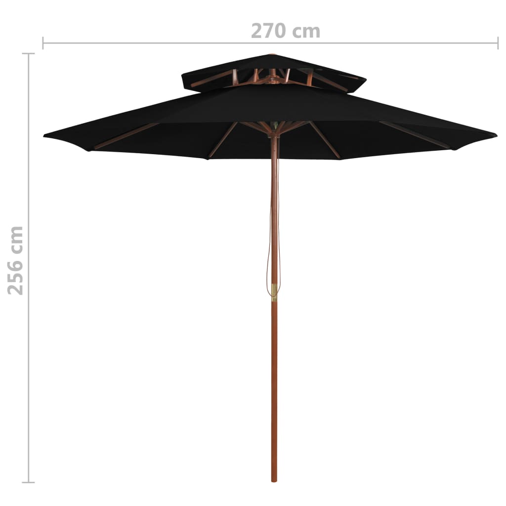 Suncobran s dvije razine i drvenim stupom 270 cm crni
