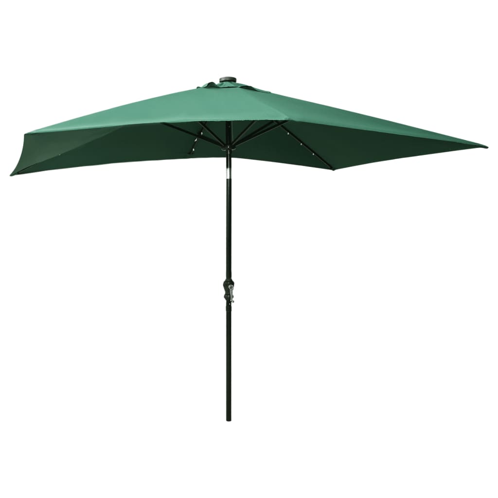 Vrtni suncobran s LED svjetlima i čeličnim stupom 2x3 m zeleni