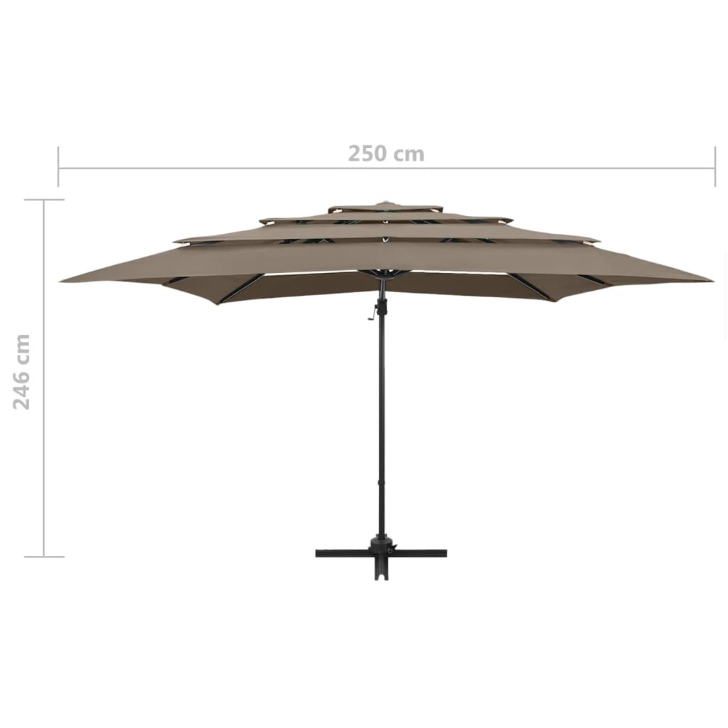 Vrtni suncobran s 4 razine i stupom 250 x 250 cm smeđesivi