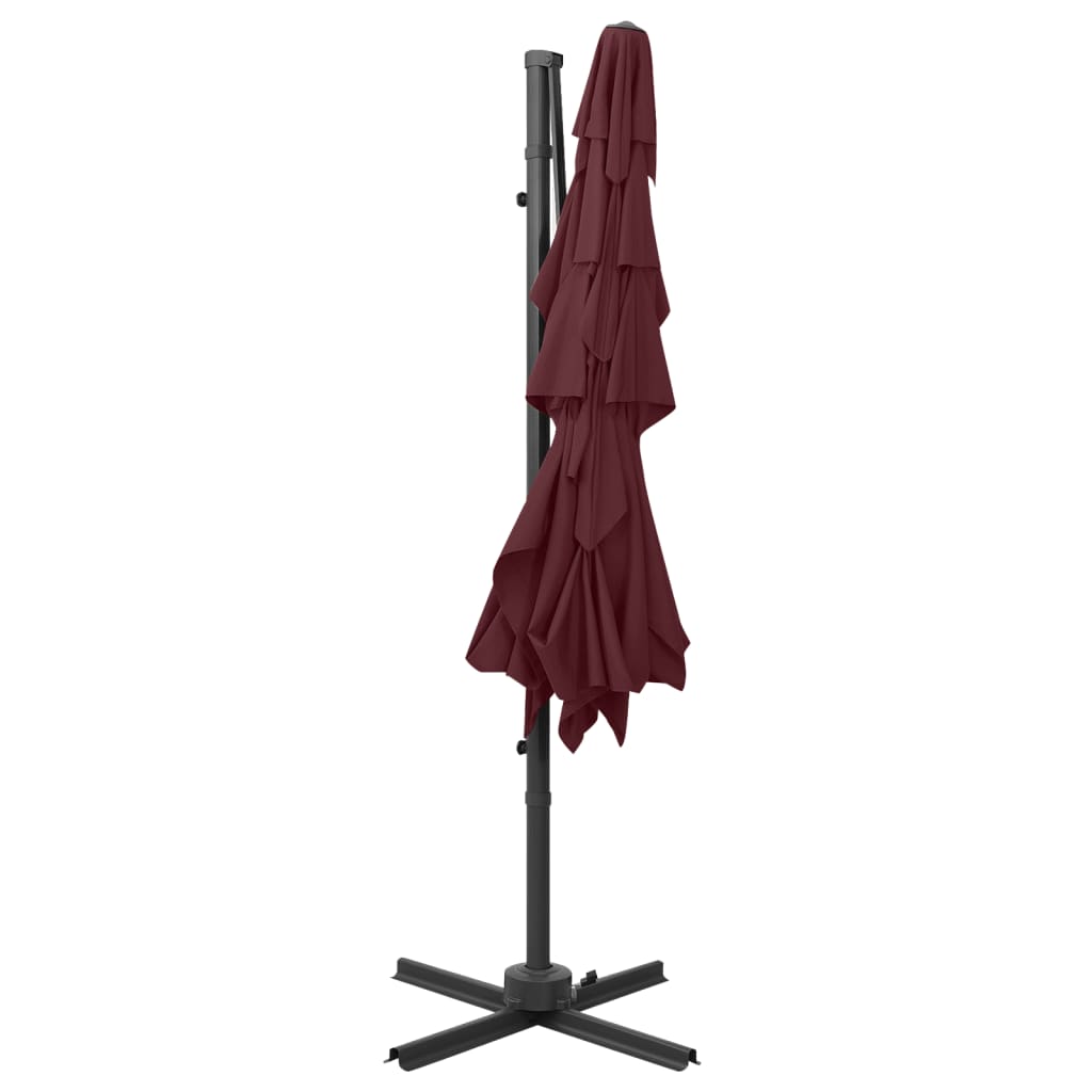 Vrtni suncobran s 4 razine i stupom 250 x 250 cm bordo