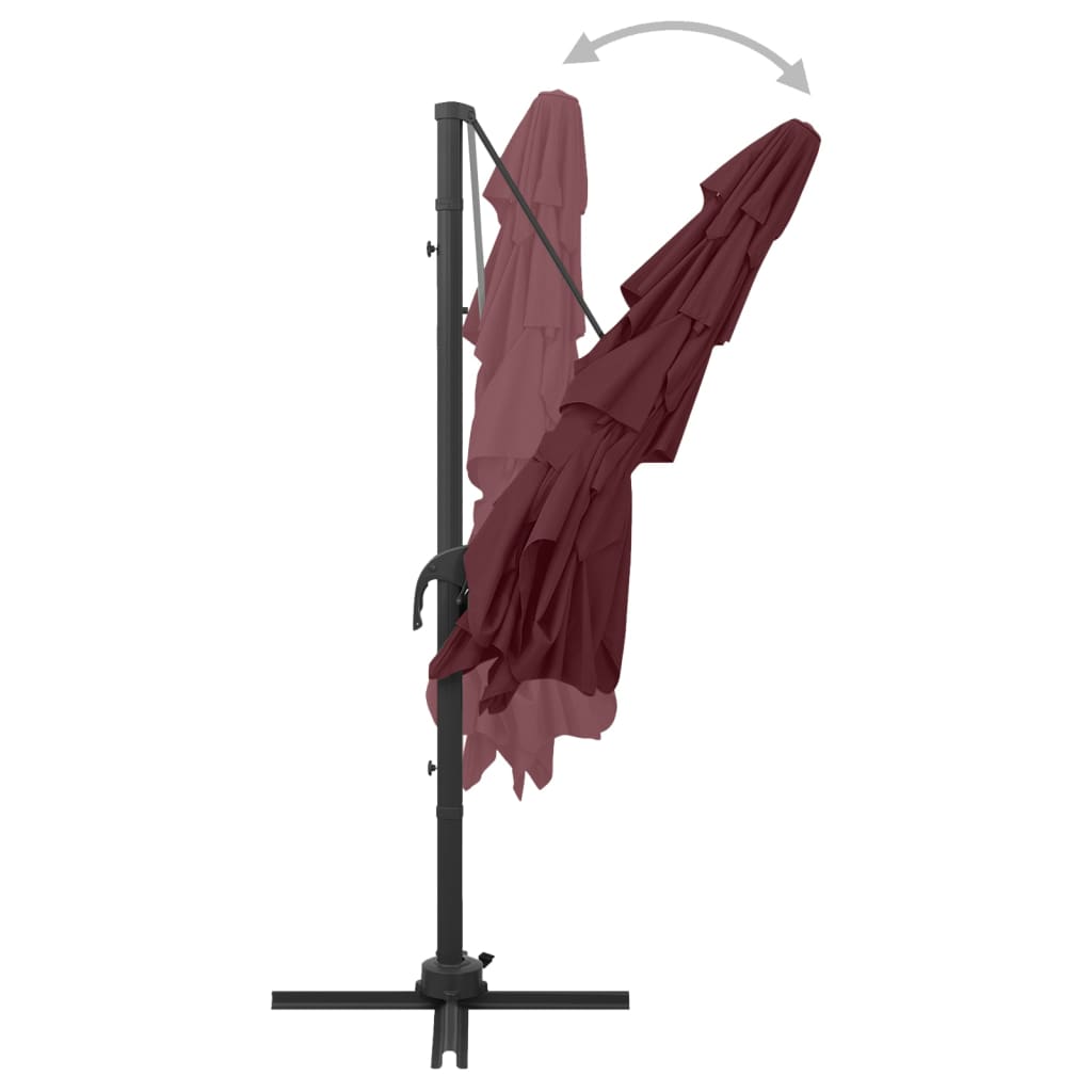 Vrtni suncobran s 4 razine i stupom 250 x 250 cm bordo