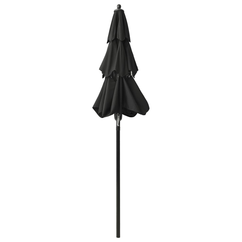 Vrtni suncobran s 3 razine i aluminijskim stupom 2 m crni
