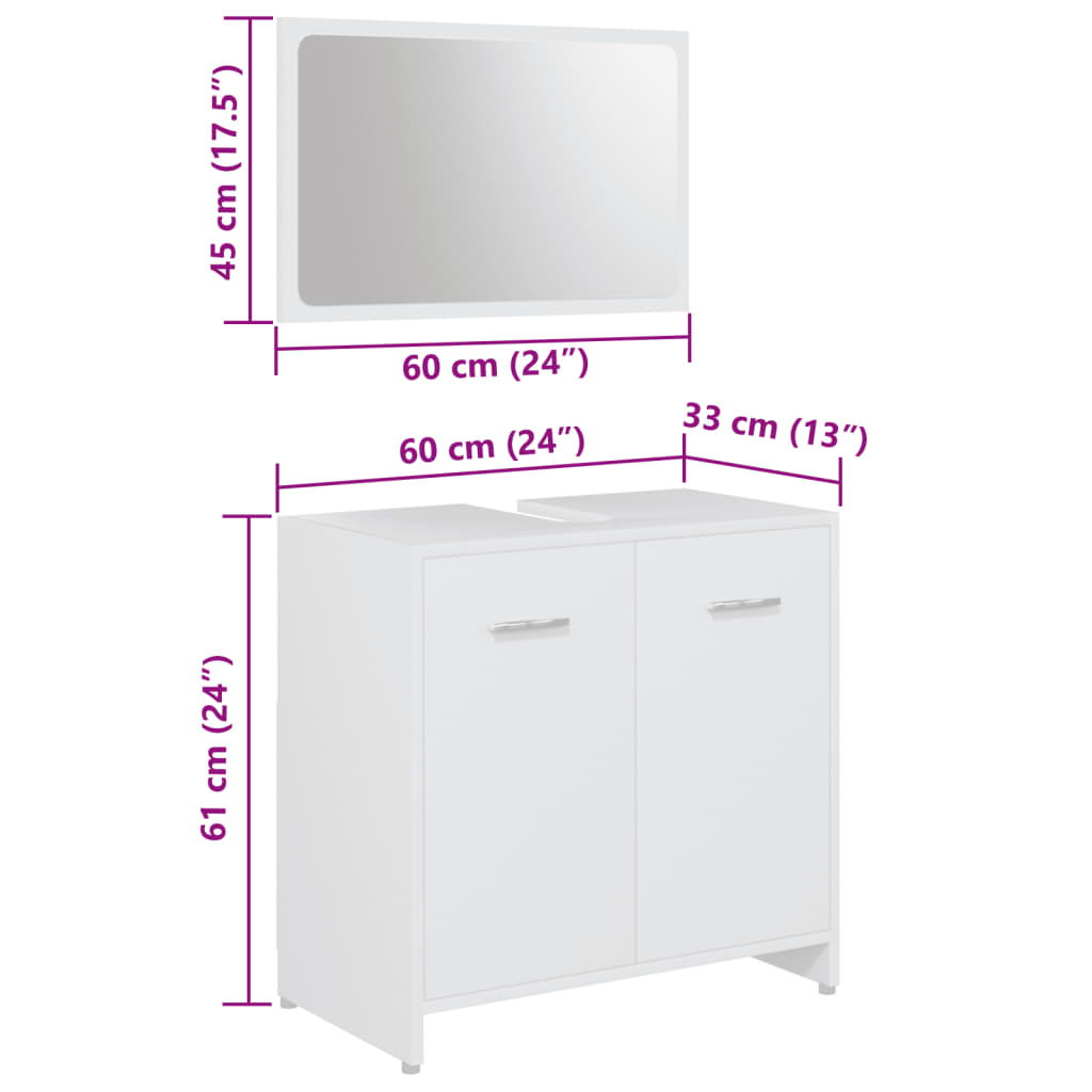 3dijelni set kupaonskog namještaja od konstruiranog drva bijeli
