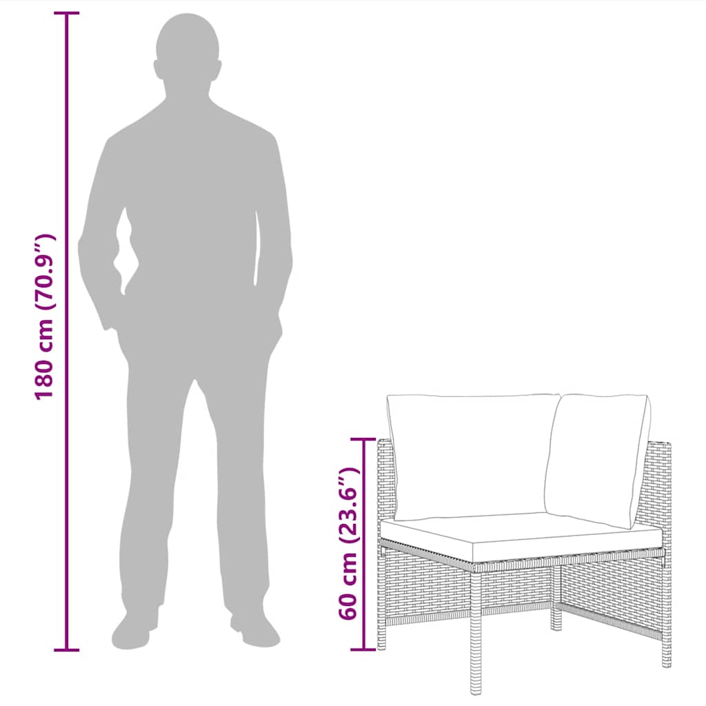 Modularna kutna sofa od poliratana s jastucima siva
