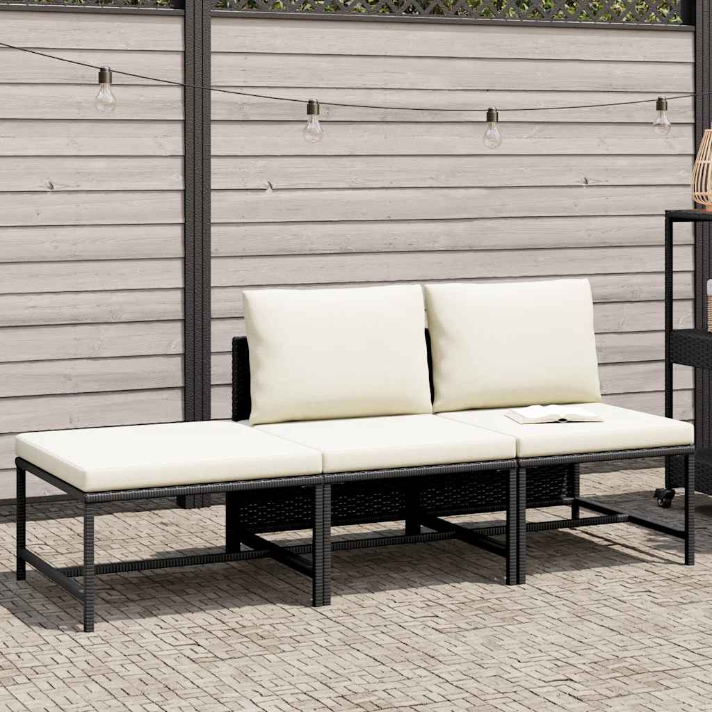 3-dijelni vrtni set sofa od poliratana s jastucima crni