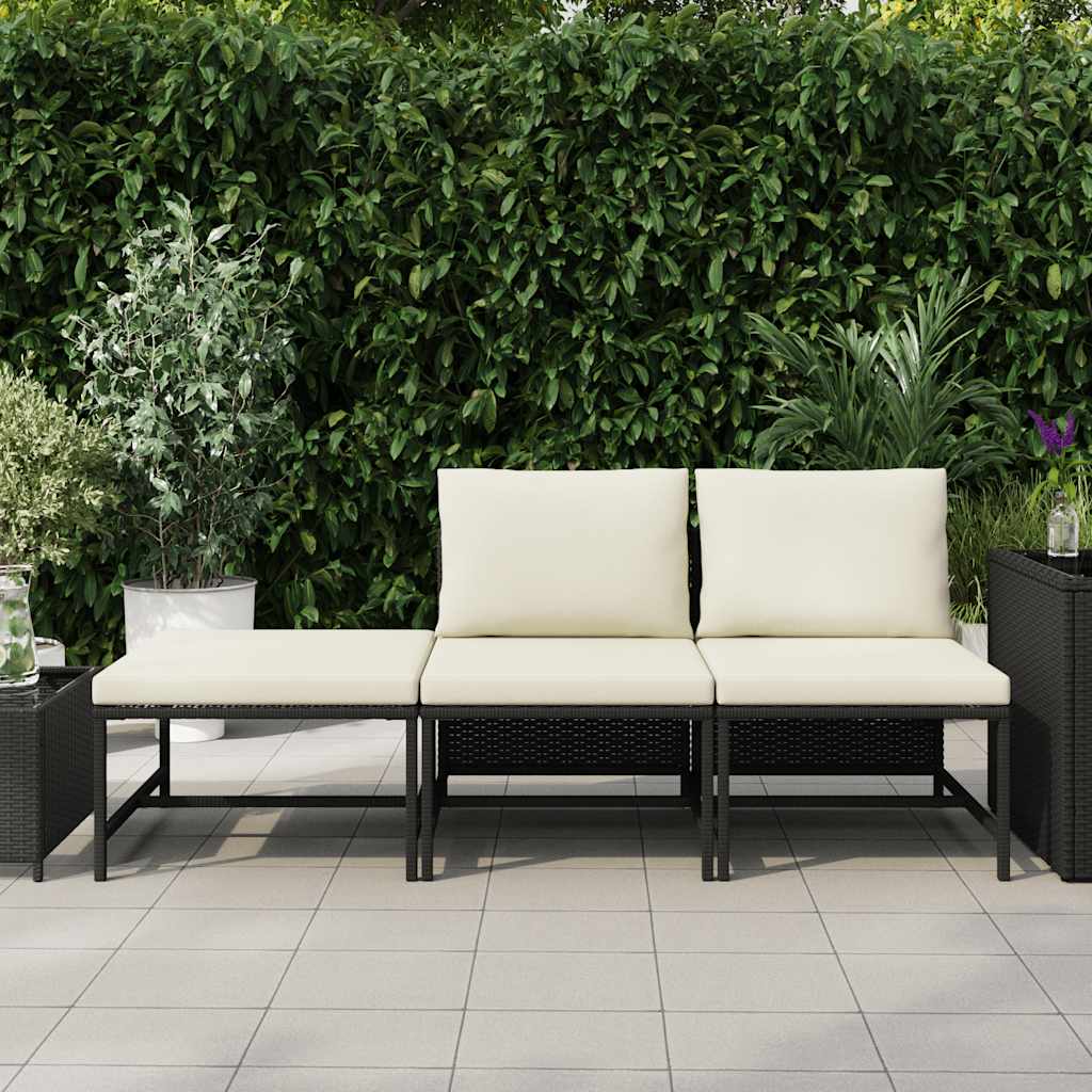 3-dijelni vrtni set sofa od poliratana s jastucima crni