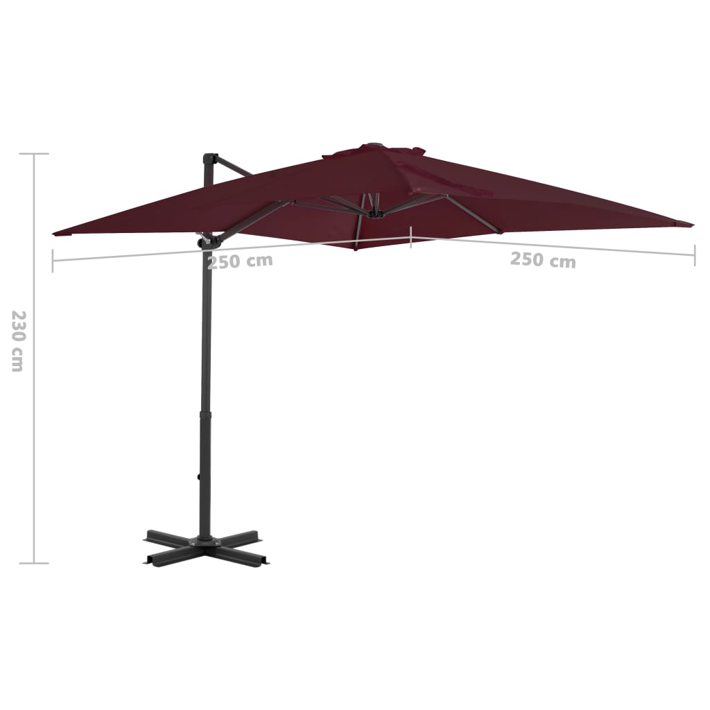 Konzolni vrtni suncobran s aluminijskim stupom 250x250 cm bordo