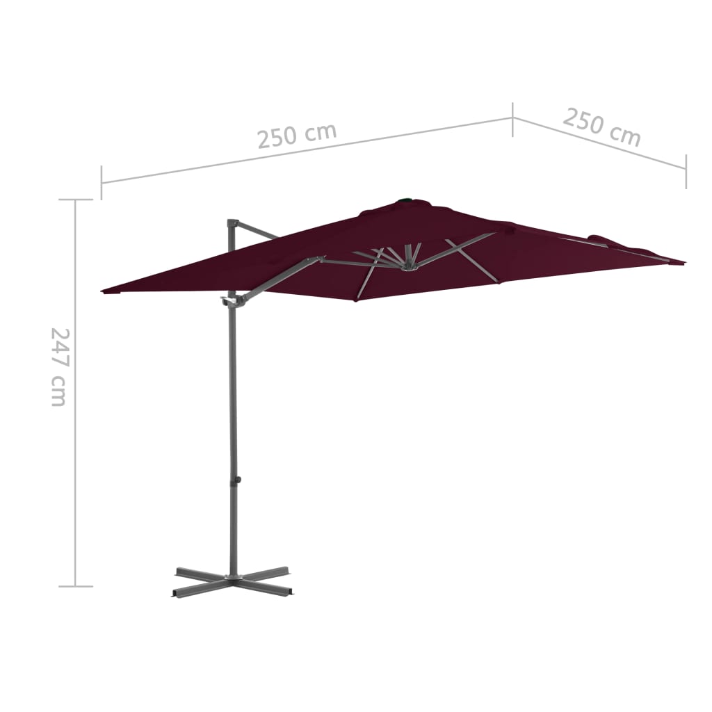 Konzolni vrtni suncobran s čeličnim stupom 250 x 250 cm bordo