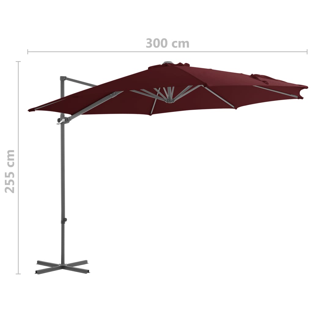 Konzolni vrtni suncobran s čeličnim stupom 300 cm bordo