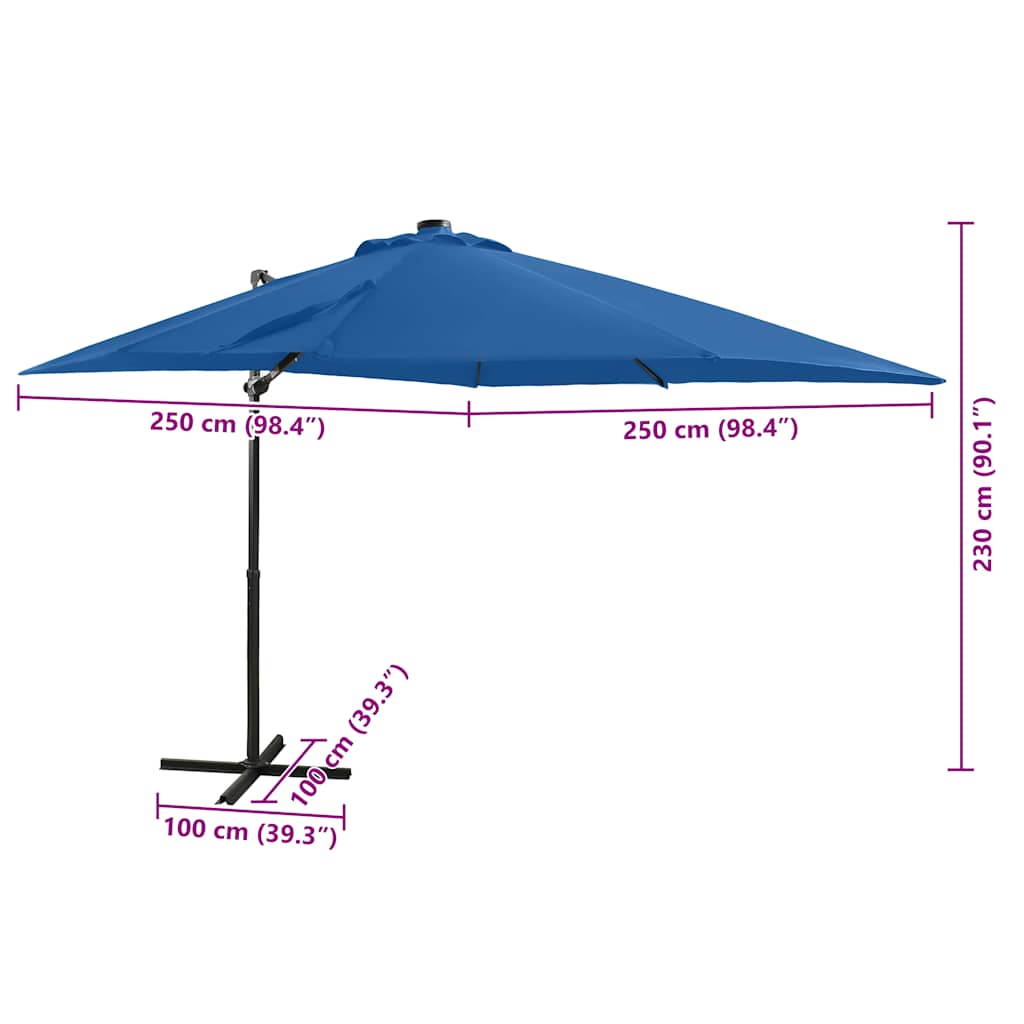Konzolni vrtni suncobran sa stupom LED 250 cm azurnoplavi