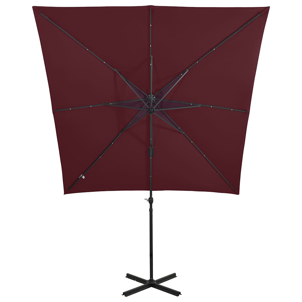 Konzolni vrtni suncobran sa stupom i LED svjetlima 250 cm bordo