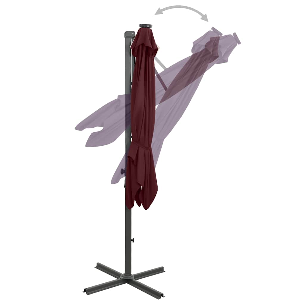 Konzolni vrtni suncobran sa stupom i LED svjetlima 250 cm bordo