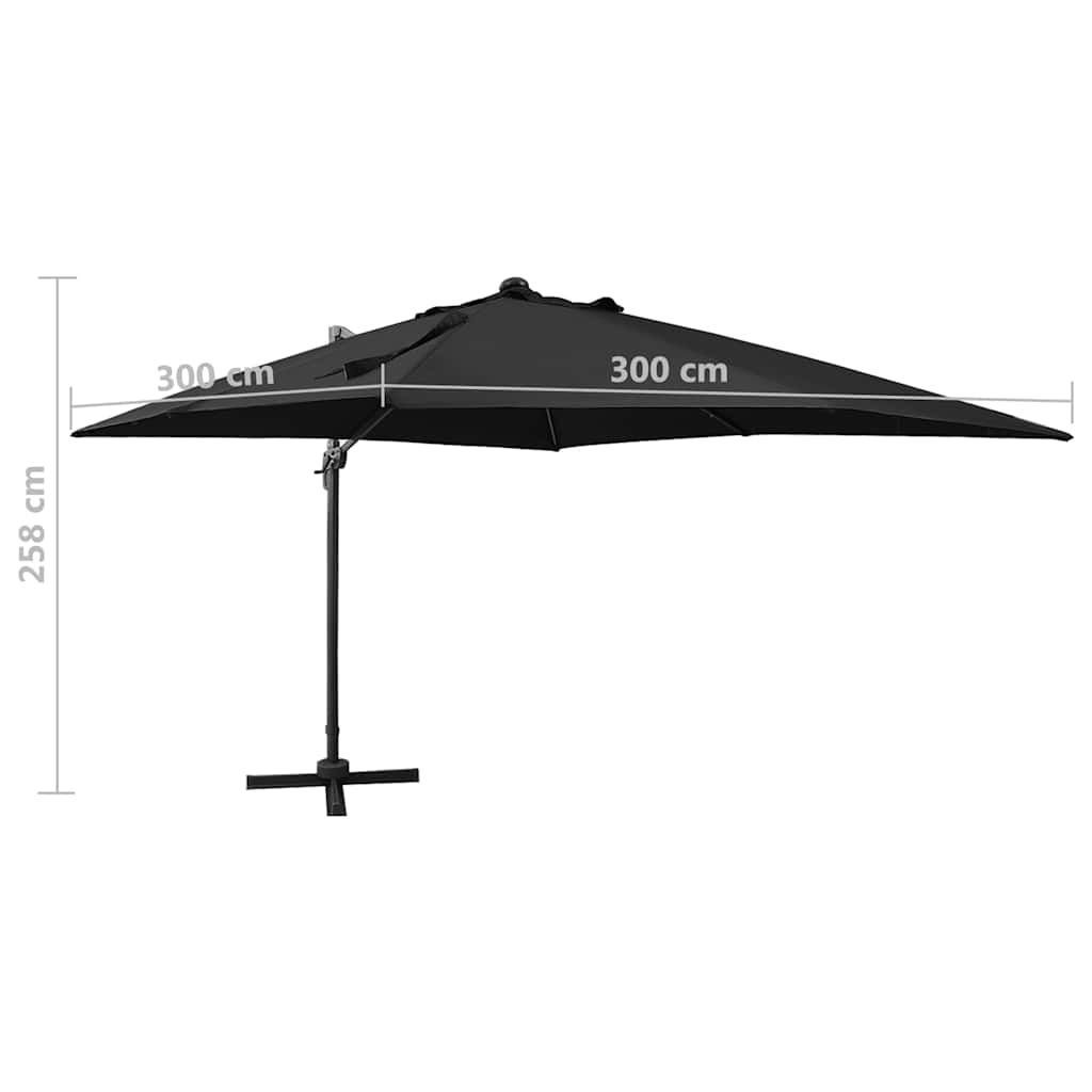 Konzolni vrtni suncobran sa stupom i LED svjetlima 300 cm crni