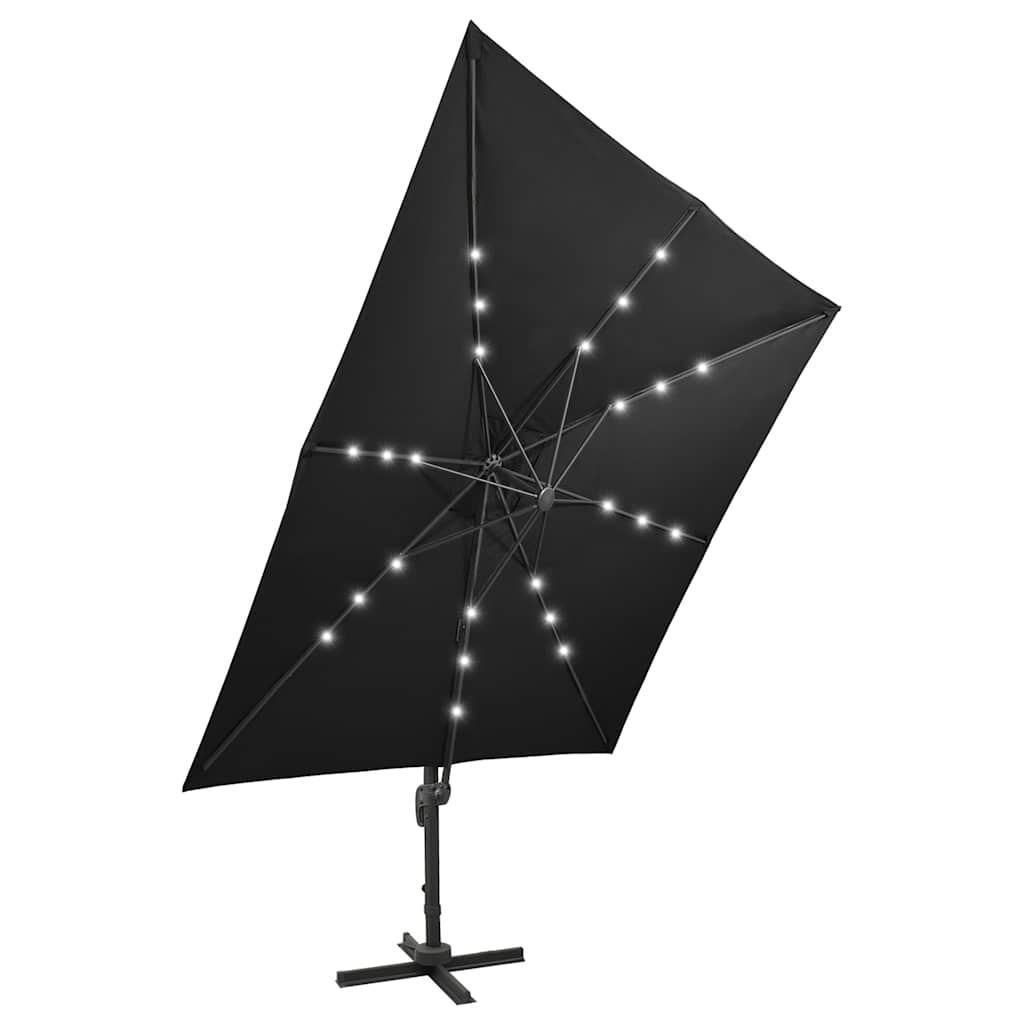 Konzolni vrtni suncobran sa stupom i LED svjetlima 300 cm crni