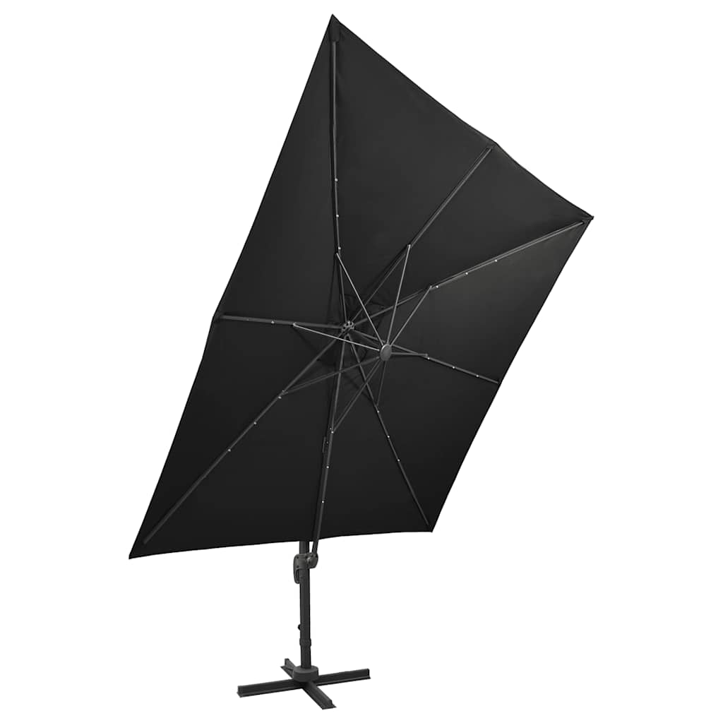 Konzolni vrtni suncobran sa stupom i LED svjetlima 300 cm crni