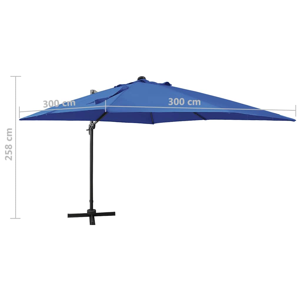 Konzolni vrtni suncobran sa stupom LED 300 cm azurnoplavi