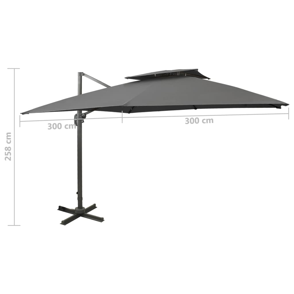 Konzolni vrtni suncobran s dvostrukim vrhom 300x300 cm antracit