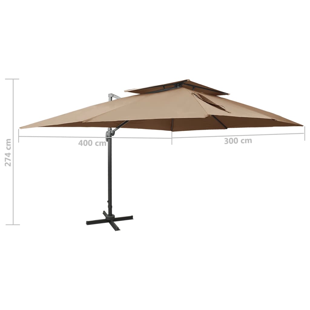 Konzolni vrtni suncobran s duplim vrhom 400 x 300 cm smeđesivi