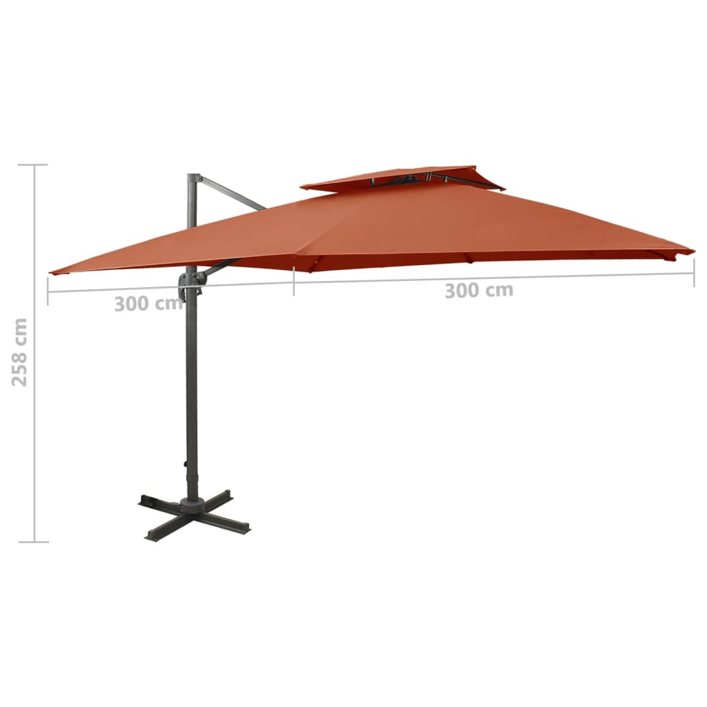 Konzolni vrtni suncobran s dvostrukim vrhom 300x300 cm terakota