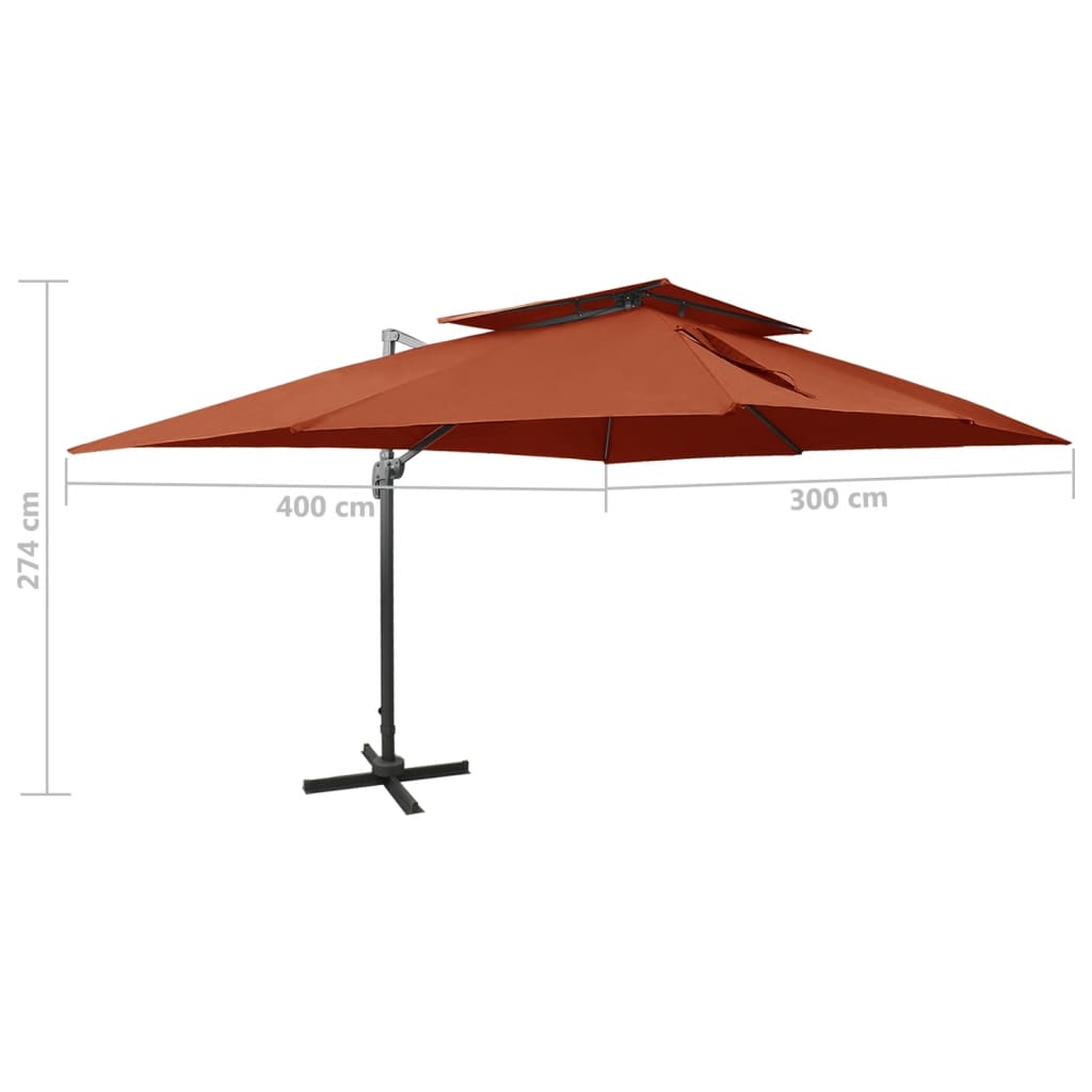 Konzolni vrtni suncobran s dvostrukim vrhom od terakote 400x300 cm