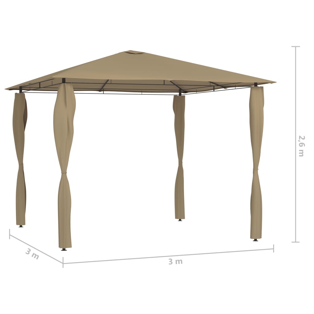 Sjenica s navlakama za stupove 3x3x2,6 m smeđe-siva 160 g/m²