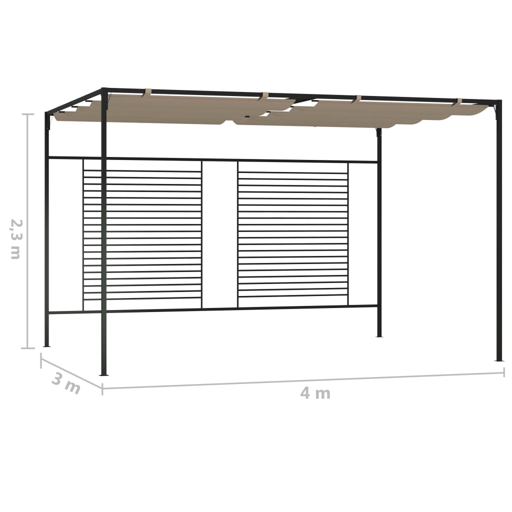 Sjenica s pomičnim krovom 3 x 4 x 2,3 m smeđesiva 180 g/m²