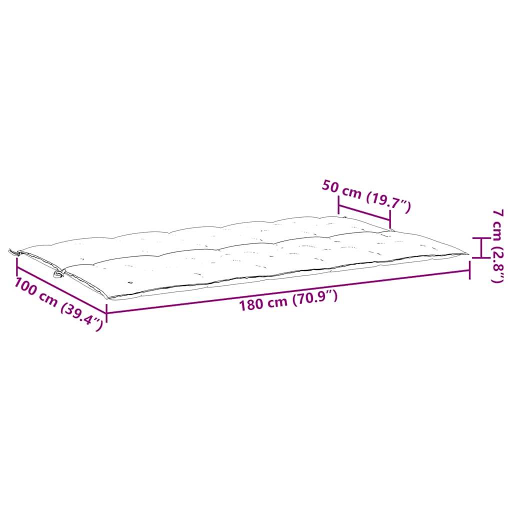 Jastuk za vrtnu klupu crni 180 x (50+50) x 7 cm tkanina Oxford