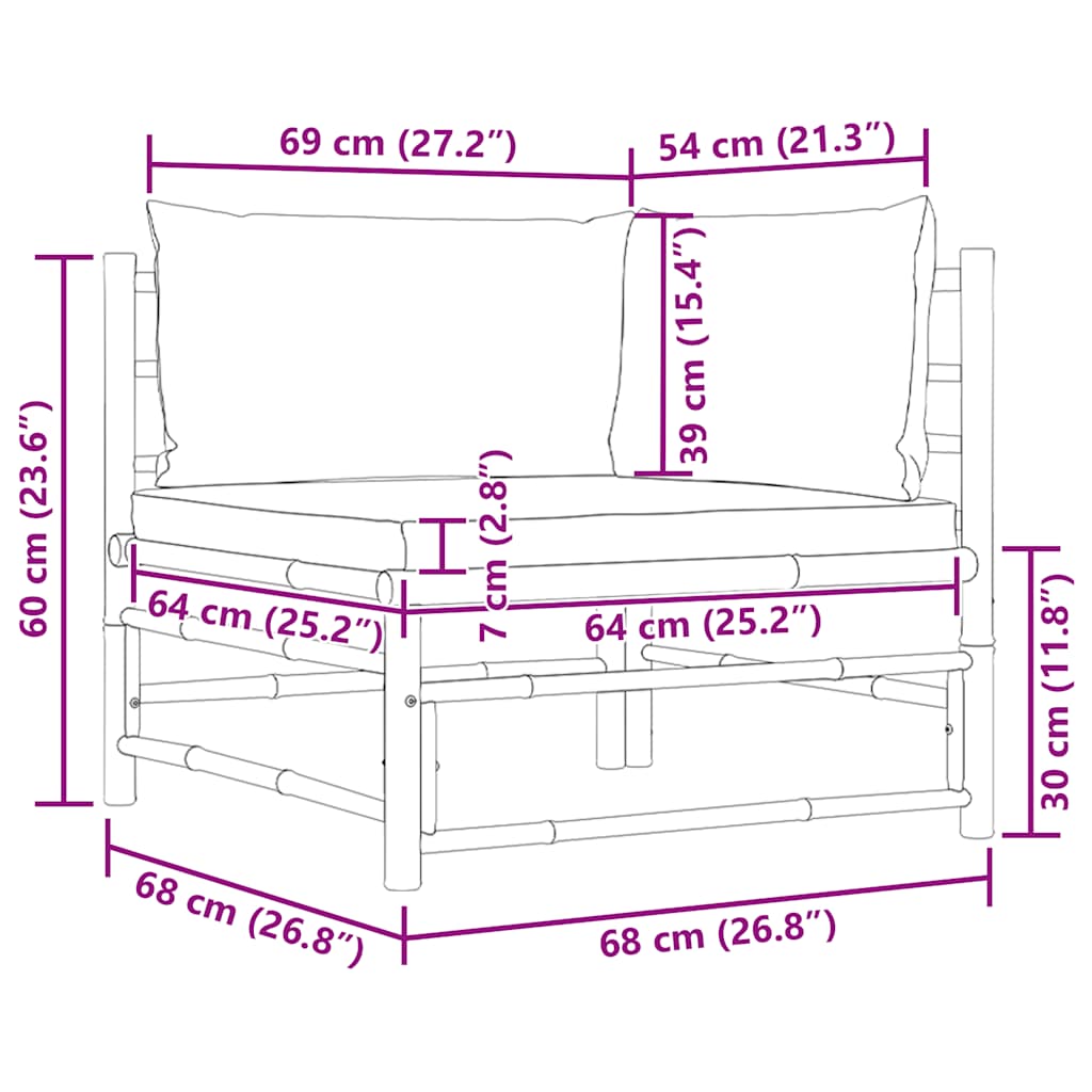 Kutna vrtna sofa od bambusa s tamnosivim jastucima