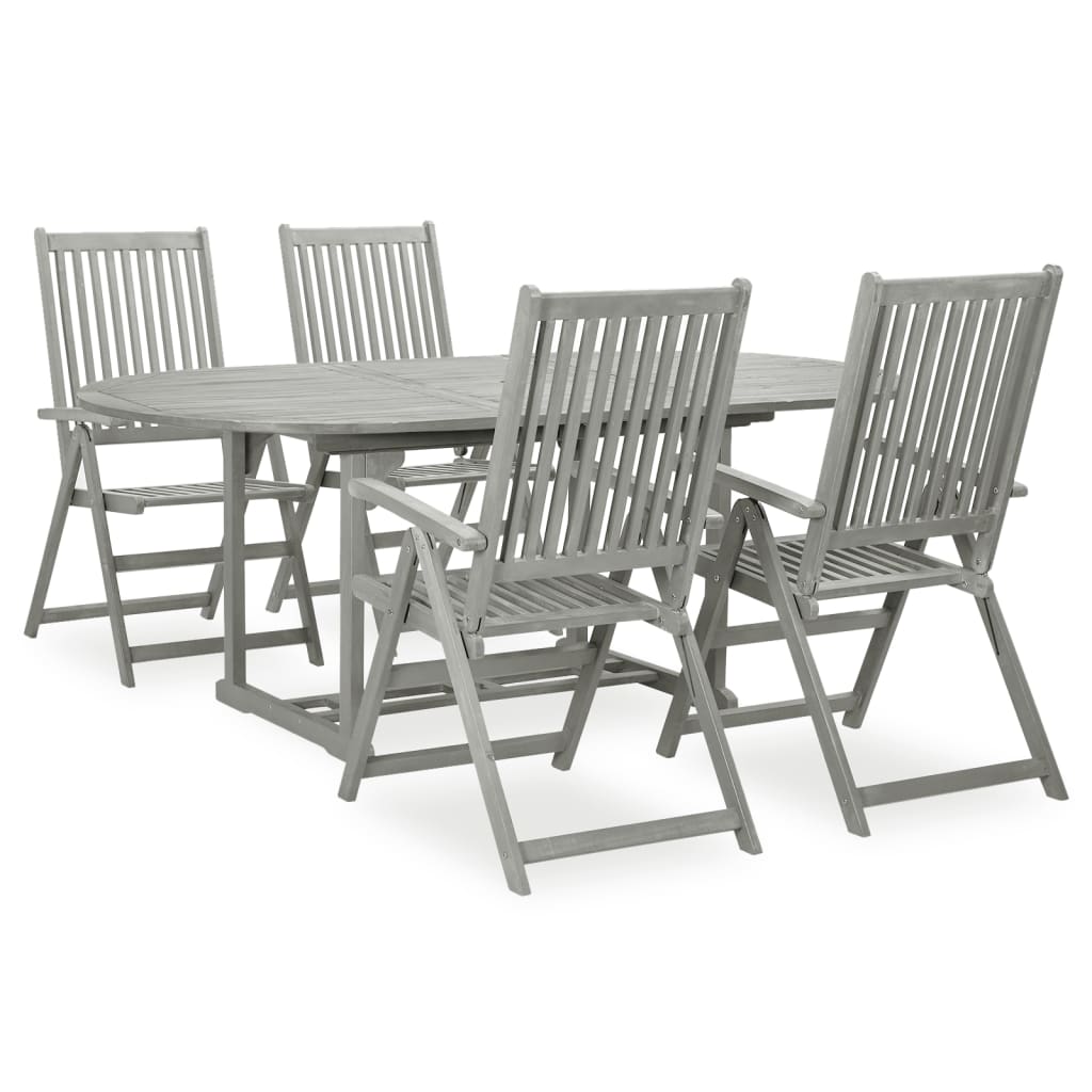 Vrtni blagovaonski set od 5 dijelova (150-200) x 100 cm, masivno drvo akacije, sive boje