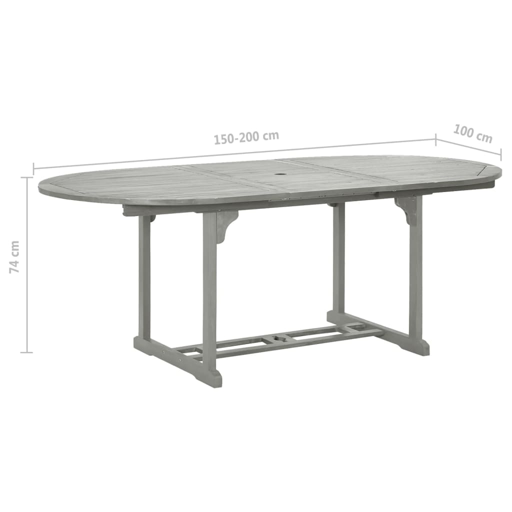 Vrtni blagovaonski set od 5 dijelova (150-200) x 100 cm, masivno drvo akacije, sive boje