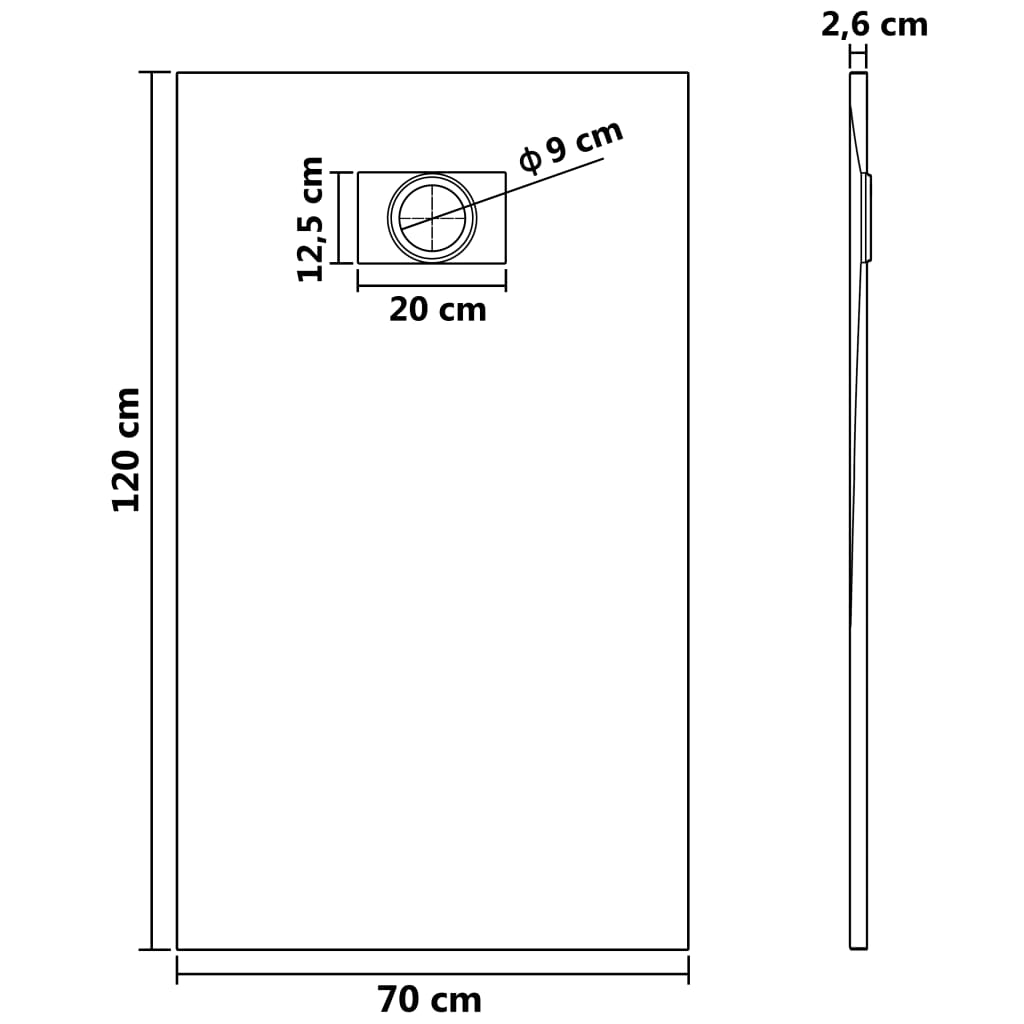 Kada za tuš SMC siva 120 x 70 cm