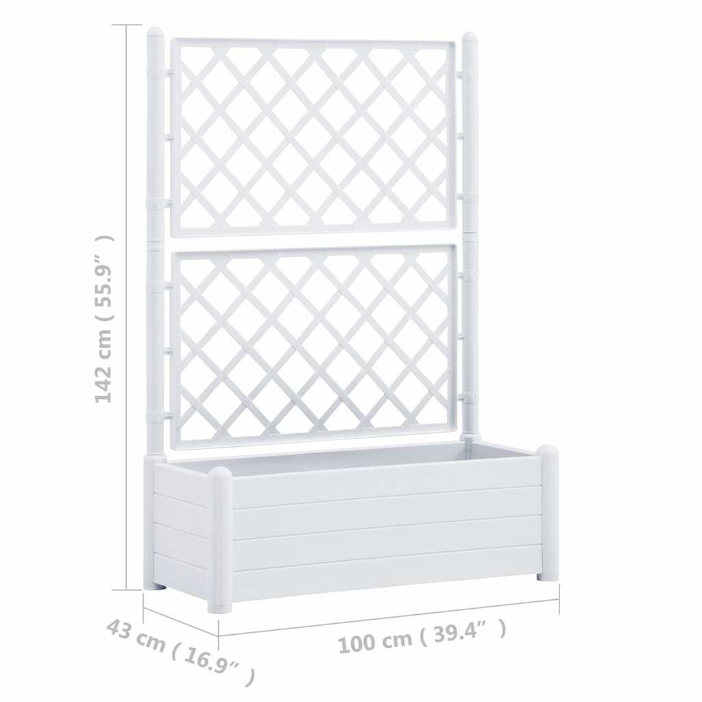 Vrtna sadilica s rešetkom 100 x 43 x 142 cm PP bijela
