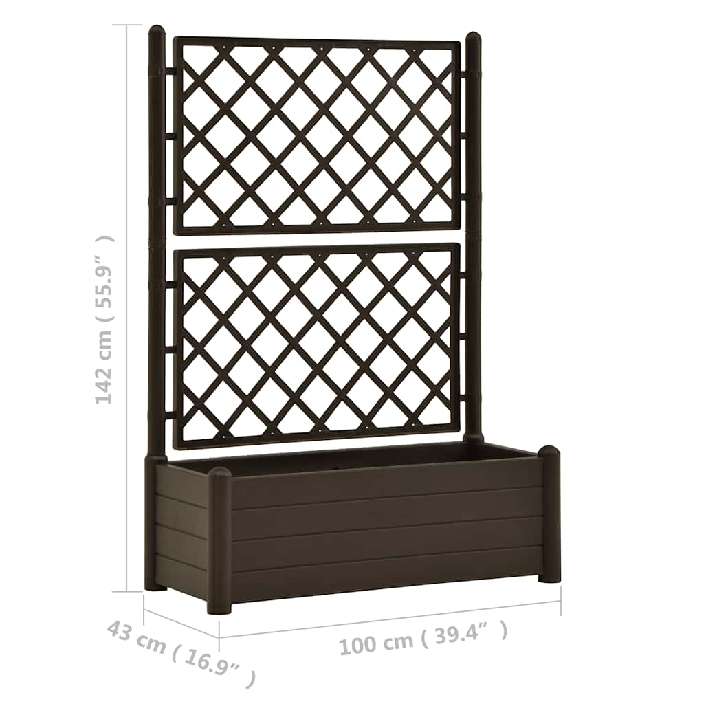 Vrtna sadilica s rešetkom 100 x 43 x 142 cm PP boja kave