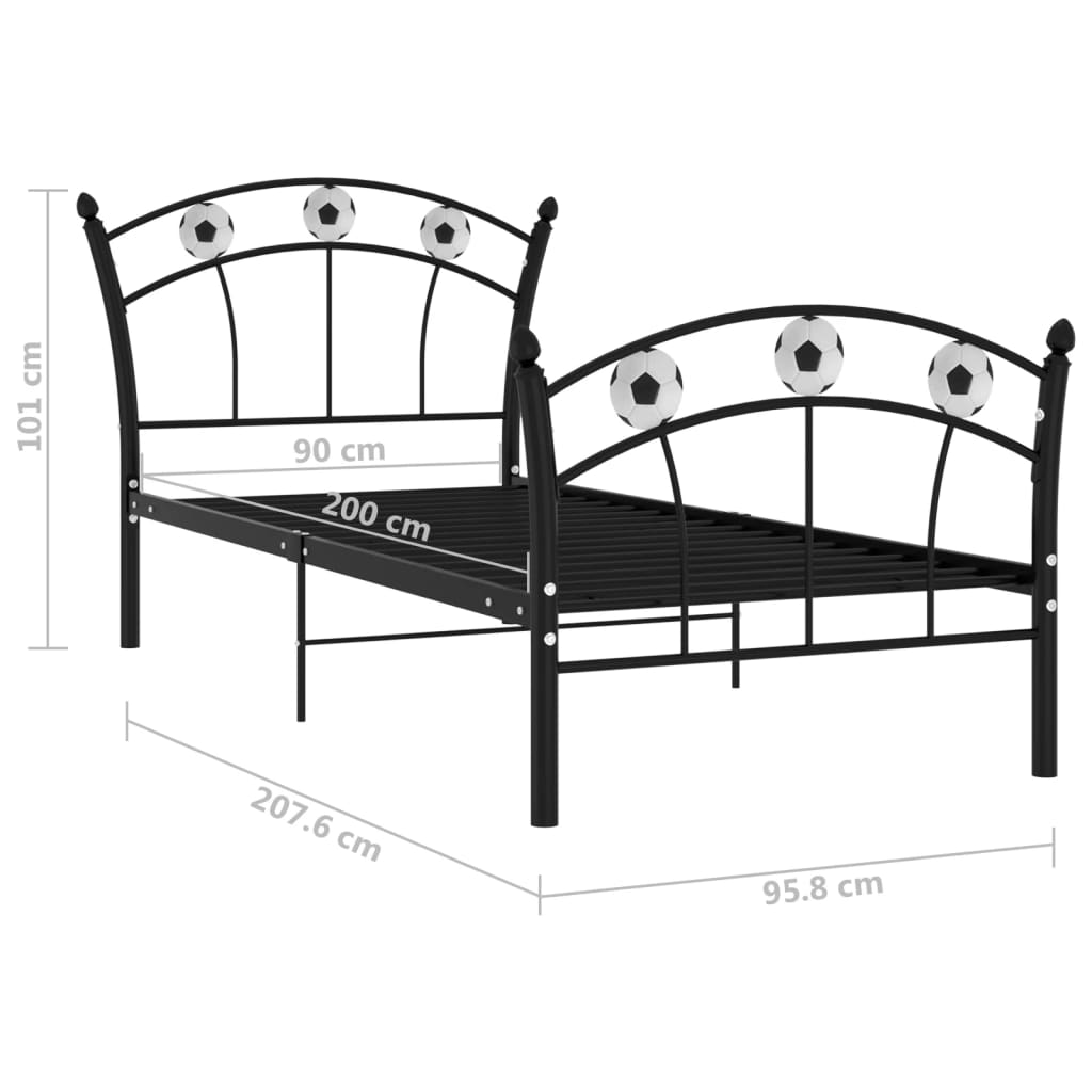 Okvir za krevet s nogometnim uzorkom crni metalni 90 x 200 cm