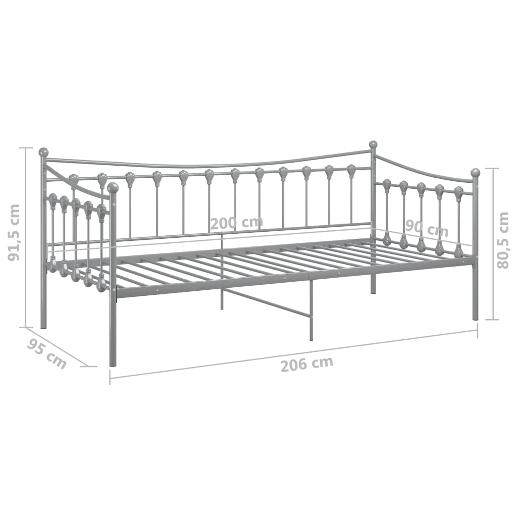 Okvir za krevet na razvlačenje sivi metalni 90 x 200 cm