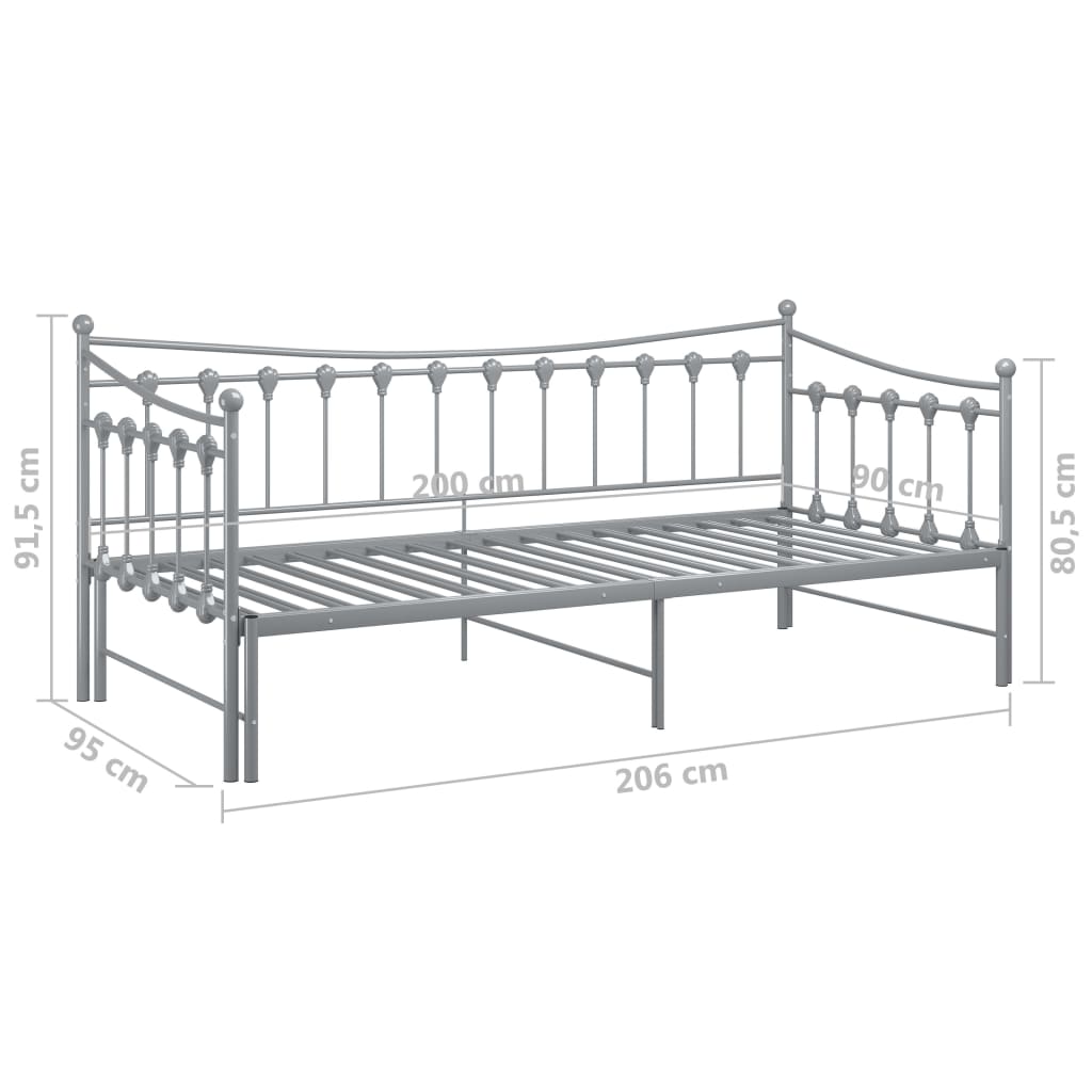 Okvir za krevet na razvlačenje sivi metalni 90 x 200 cm