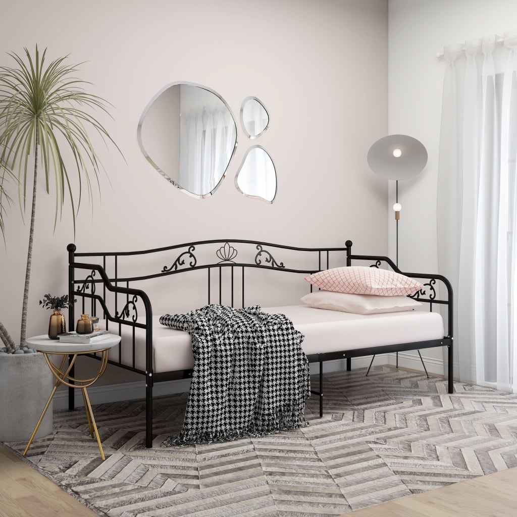 Okvir za krevet na razvlačenje crni metalni 90 x 200 cm