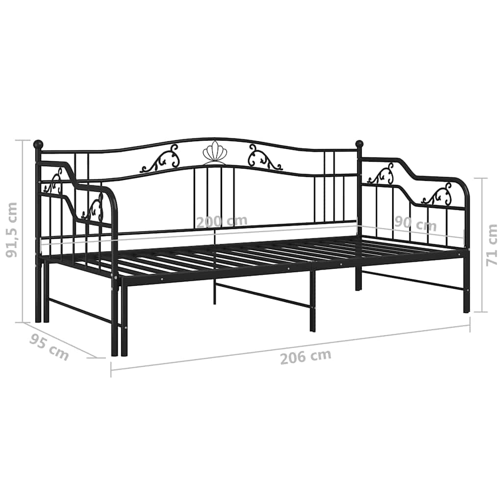 Okvir za krevet na razvlačenje crni metalni 90 x 200 cm